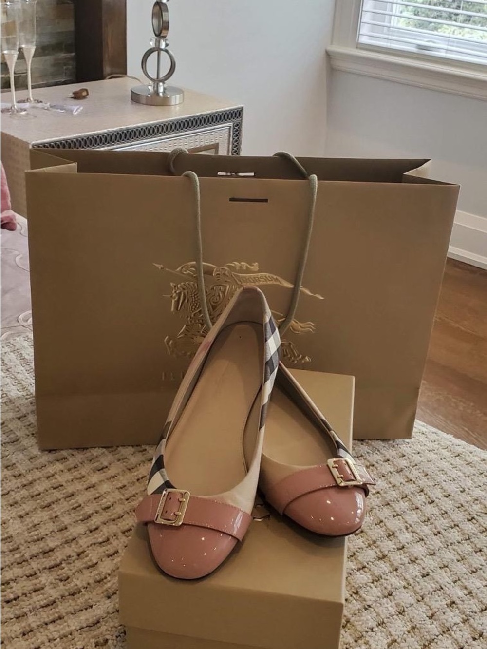 Burberry Pink Patent & Check Leather Ballet Flats